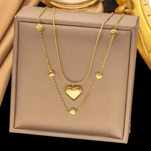 11 [Ah341] Double Layers Loving Heart Necklace / Gold