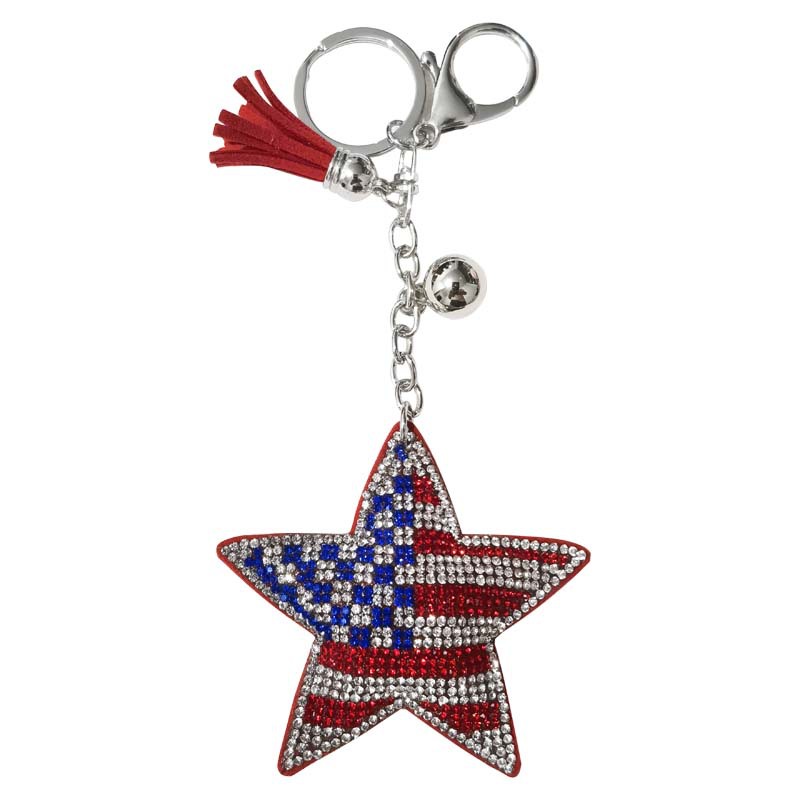 Wholesale Diamond studded national flag five inted star keychain