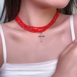 Cross red necklace x4027