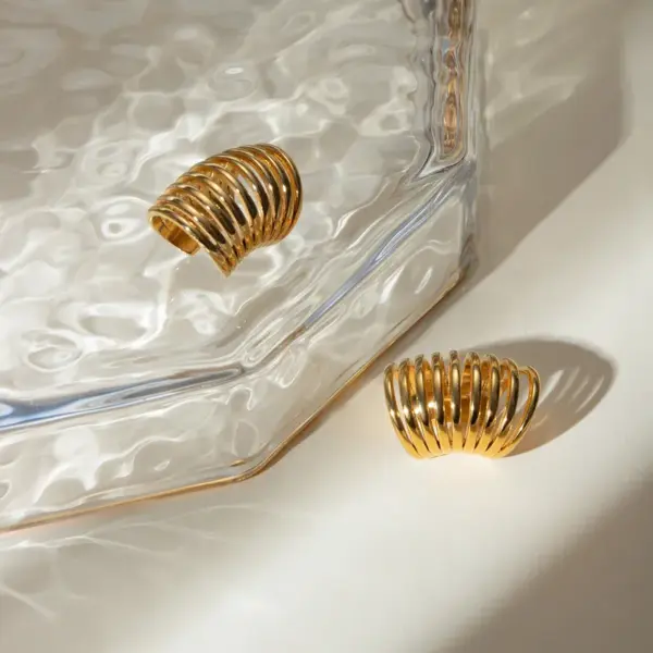 Wholesale PVD Coated Real Gold Plated 18K Gold Solid Color 304 Stainless Steel Vacation Simple Style IG Style Waterproof Non Tarnish Ear Cuffs