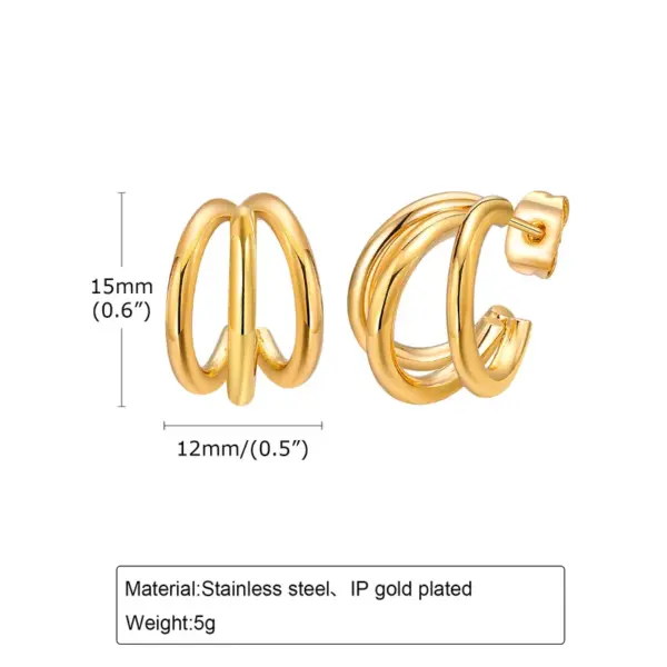 Wholesale 1 Pair IG Style C Shape Solid Color 201 Stainless Steel 18K Gold Plated Ear Studs