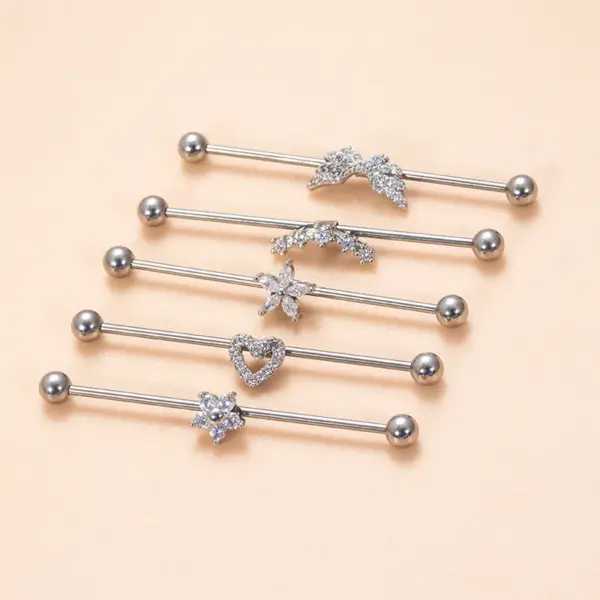 Wholesale 1 Piece 316L Stainless Steel Copper Zircon Ear Cartilage Rings & Studs Heart Shape Wings Flower Waterproof Non Tarnish Surgical Steel