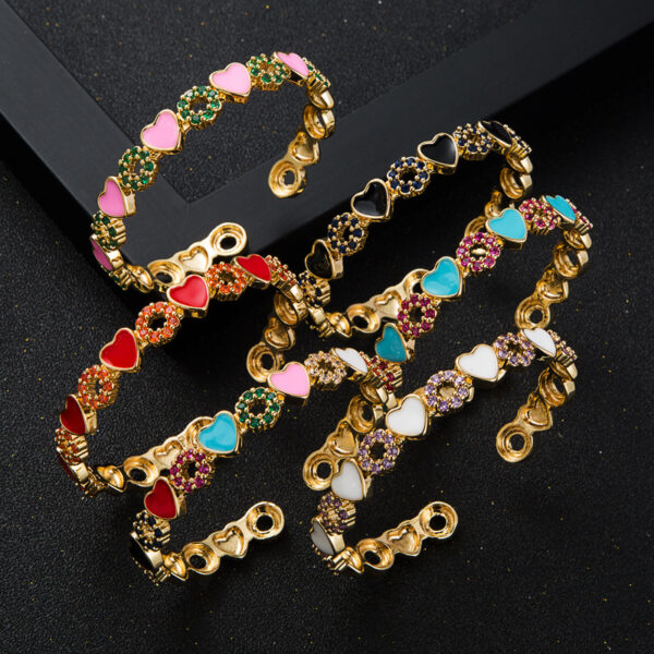 Wholesale Cross-border wholesale copper inlaid zircon enamel drop oil love heart bracelet Tennis bracelet ins fashion Open bracelet