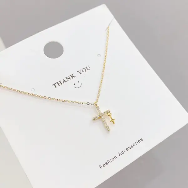 Fashion Cross Copper Necklace Gold Plated Zircon Copper Necklaces 1 Piece