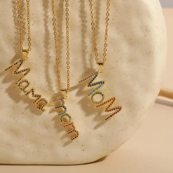 Wholesale MAMA Letter 304 Stainless Steel Copper Plating Inlay Zircon Necklace