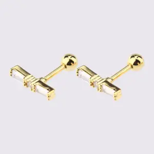 Gold Large Long Zircon Ear Studs