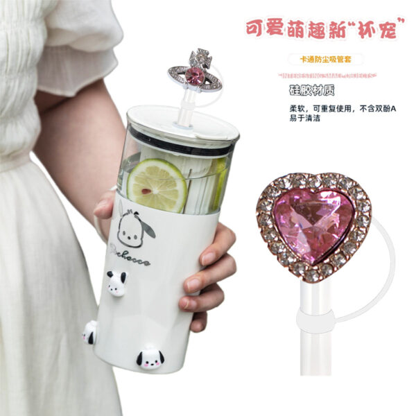 Wholesale Electroplated Metal Straw Cap Pink Diamond Series Dust Plug 10mm Diameter Creative Water Cup Straw Decorative Buckle Silicone Cap