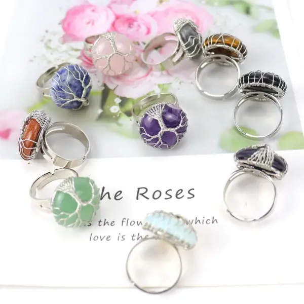 Wholesale Ethnic Style Tree Oval Agate Open Ring 1 Piece