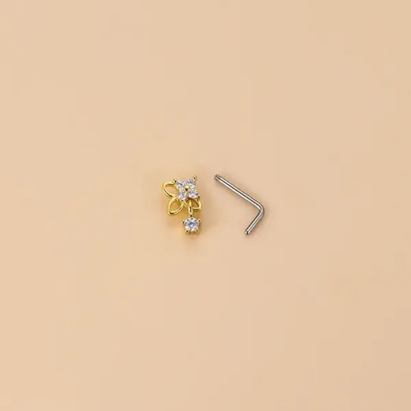 1 Piece 316L Stainless Steel Copper Zircon Nose Rings & Studs Flower Bow Knot Waterproof Non Tarnish Surgical Steel Women'S Unisex