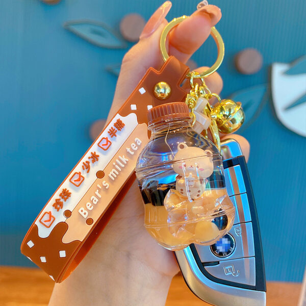 Wholesale Creative pearl milk tea oil keychain cute car key chain couple Women bag pendant small gift