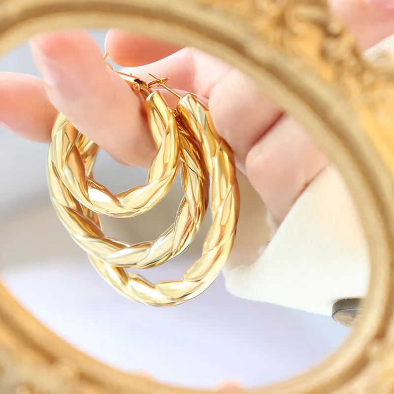 Wholesale PVD Coated Real Gold Plated 18K Gold Geometric 304 Stainless Steel Simple Style Waterproof Non Tarnish Earrings