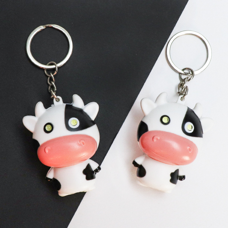 Wholesale Cartoon Sound Glowing Cow Car Keychain Cute Calf Car Pendant Student School Bag Pendant Cole Small