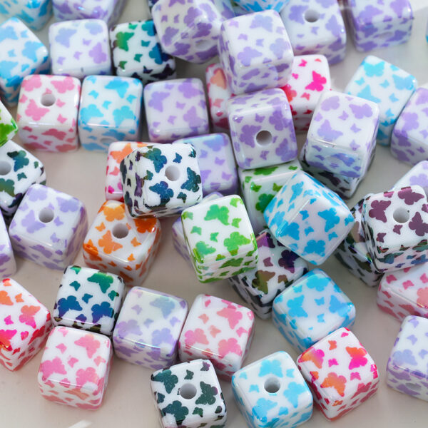 Wholesale 10pcs Acrylic Printing Butterfly UV Square Vertical Hole Beads