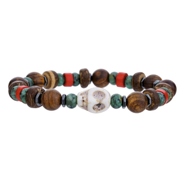 Wholesale Amazon Cross-border Hot Selling Handmade Beaded Skull Bracelet Men's Retro Style Turquoise Wood Beads Coconut Shell Bracelet for Women