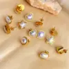 Wholesale PVD Coated Real Gold Plated 18K Gold Water Droplets Flower Shell 304 Stainless Steel IG Style Simple Style Waterproof Non Tarnish Ear Studs