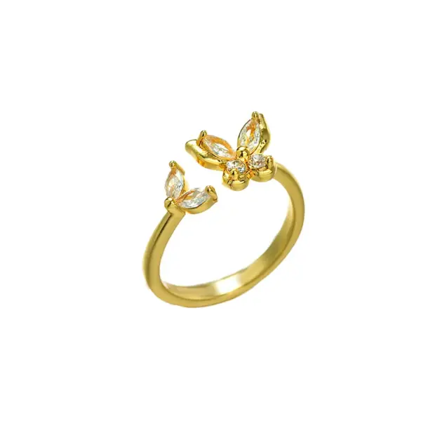 Wholesale Jewelry Elegant Classic Style Heart Shape Snake Butterfly Copper Zircon 18K Gold Plated K Gold Plated Inlay Open Rings