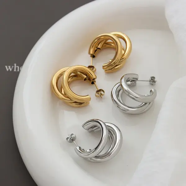 PVD Coated Real Gold Plated C Shape Titanium Steel Retro Waterproof Non Tarnish Earrings