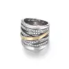 Wholesale Fashion Geometric Stainless Steel Criss Cross Braid Rhinestones Rings