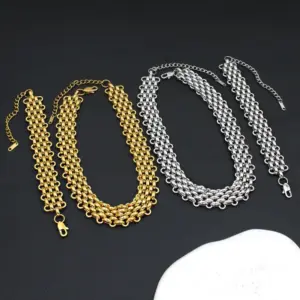 Wholesale PVD Coated 18K Gold Real Gold Plated Solid Color 304 Stainless Steel Hip-Hop Retro Waterproof Non Tarnish Bracelets Necklace