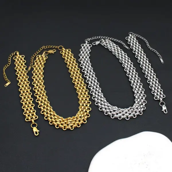 Wholesale PVD Coated 18K Gold Real Gold Plated Solid Color 304 Stainless Steel Hip-Hop Retro Waterproof Non Tarnish Bracelets Necklace