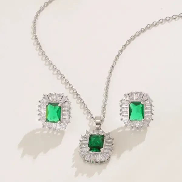Wholesale Retro Geometric Copper Inlay Zircon Gold Plated Earrings Necklace