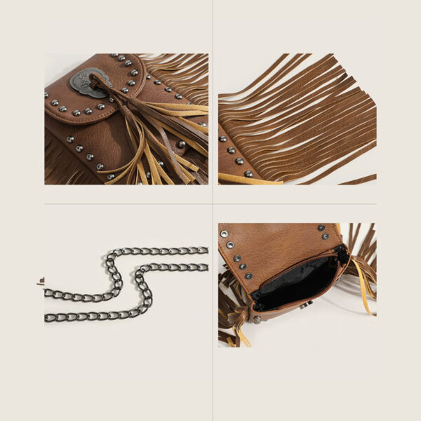 Wholesale Spot Tassel Bag New Casual Retro Tassel Rivet Personalized Mobile Phone Bag Shoulder Crossbody Chain Small Bag for Women