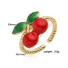 Wholesale Jewelry Casual Elegant Sweet Cherry Strawberry Copper Zircon 18K Gold Plated Enamel Plating Inlay Open Rings