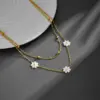 Wholesale PVD Coated Real Gold Plated 18K Gold Flower Titanium Steel Sweet Pastoral Waterproof Non Tarnish Titanium Steel Layered Necklaces