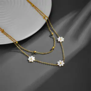 Wholesale PVD Coated Real Gold Plated 18K Gold Flower Titanium Steel Sweet Pastoral Waterproof Non Tarnish Titanium Steel Layered Necklaces