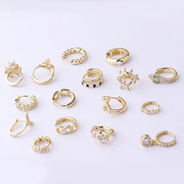 Gold Plated Fashion Piercing Earrings Geometric Copper Inlaid Zircon Irregular Ear Clip Single