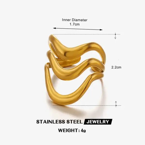 Wholesale Ion Plating (IP) 18K Gold Plated Lines 304 Stainless Steel Casual Hip-Hop Rock Waterproof Non Tarnish Open Rings