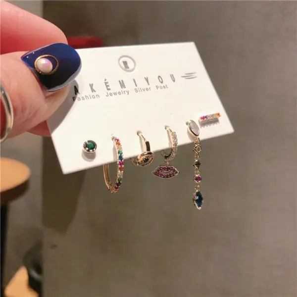 Wholesale 6 Pieces Yakemiyou Sweet Lips Colorful Plating Inlay Copper Zircon Earrings
