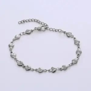 Vertical Heart Shape (Glossy) / Steel Bracelet (17+5cm)