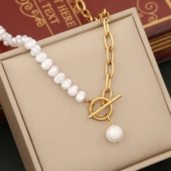 Wholesale Baroque Style Irregular Cross Heart Shape Stainless Steel Imitation Pearl Plating 18K Gold Plated Necklace