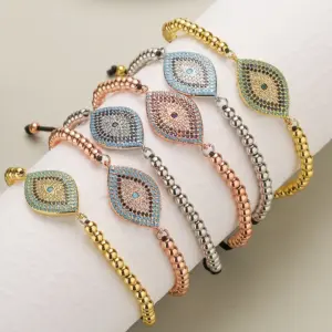 Wholesale Ins Style Devil's Eye Copper Plating Inlay Zircon 18k Gold Plated Bracelets