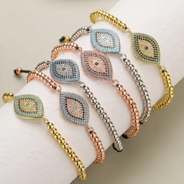 Wholesale Ins Style Devil's Eye Copper Plating Inlay Zircon 18k Gold Plated Bracelets