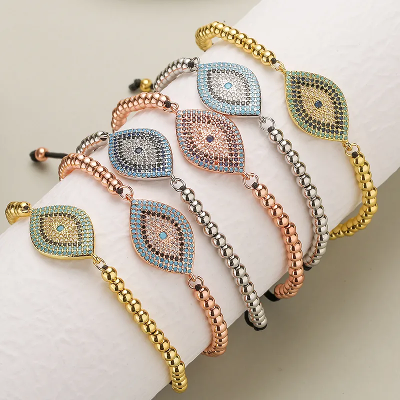 Wholesale Ins Style Devil's Eye Copper Plating Inlay Zircon 18k Gold Plated Bracelets