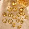 Wholesale Ion Plating (IP) 18K Gold Plated U Shape Double Ring Circle 304 Stainless Steel Vintage Style Waterproof Non Tarnish Earrings