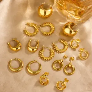 Wholesale Ion Plating (IP) 18K Gold Plated U Shape Double Ring Circle 304 Stainless Steel Vintage Style Waterproof Non Tarnish Earrings