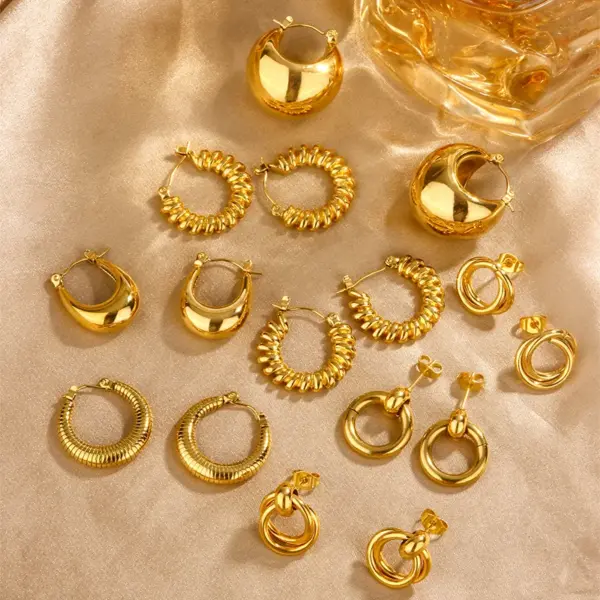 Wholesale Ion Plating (IP) 18K Gold Plated U Shape Double Ring Circle 304 Stainless Steel Vintage Style Waterproof Non Tarnish Earrings
