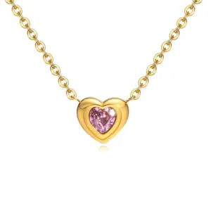 Pink Diamond Heart Necklace / Gold