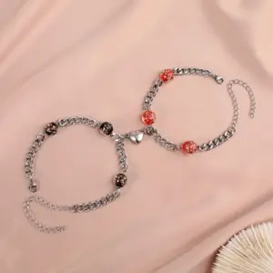 Cuban Link Chain Love Magnet Luminous Beads Black and Red Pair