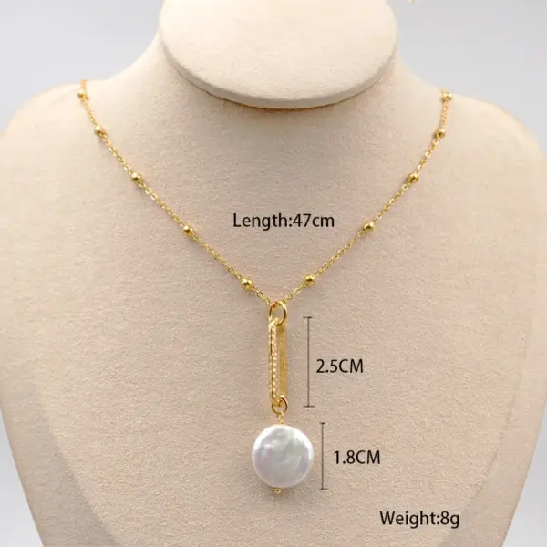 Wholesale Freshwater Pearl Ferroalloy Round Vacuum Plating Gold Plated Vintage Style Baroque Style Chain Cable Chain Gold Pendant Necklace