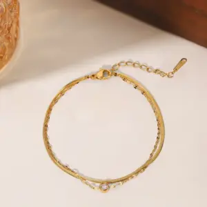J05032-Single Diamond Double Chain-Anklet- Gold