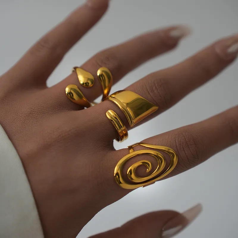 Wholesale 304 Stainless Steel Geometric Ion Plating (IP) 18K Real Gold Plated Casual Simple Style Waterproof Non Tarnish Open Rings