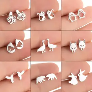 Wholesale PVD Coated 18K Gold Real Gold Plated Animal 304 Stainless Steel Simple Style Waterproof Non Tarnish Ear Studs