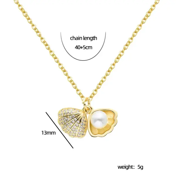 Wholesale Jewelry Elegant Shell 304 Stainless Steel Copper Artificial Pearls Zircon 18K Gold Plated K Gold Plated Plating Inlay Pendant Necklace