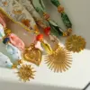 Wholesale Artistic Style Stainless Steel 18K Gold Plated Ceramic Heart Pendant Tie Dye Cloth Strip Necklace For Women Casual Elegant Vintage
