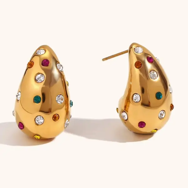 Wholesale 304 Stainless Steel Water Droplets PVD Coated Artificial Diamond 18K Real Gold Plated 18K Gold Waterproof Non Tarnish Plating Inlay Ear Studs