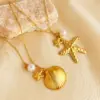 PVD Coated Real Gold Plated 18K Gold Starfish Shell 304 Stainless Steel Elegant Beach Waterproof Non Tarnish 201 Stainless Steel Pendant Necklace